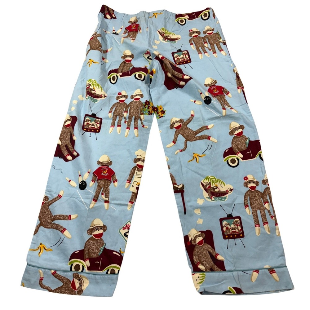 Nick & Nora Blue Sock Monkey Pajama Pants Mens Medium Cotton Bowling Retro - Picture 2 of 11